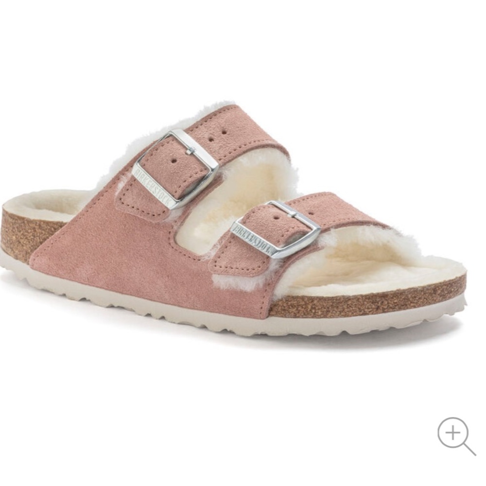 Birkenstock Arizona Shearling Suede Leather Pink Clay Size 37 EUC Worn 2-3x